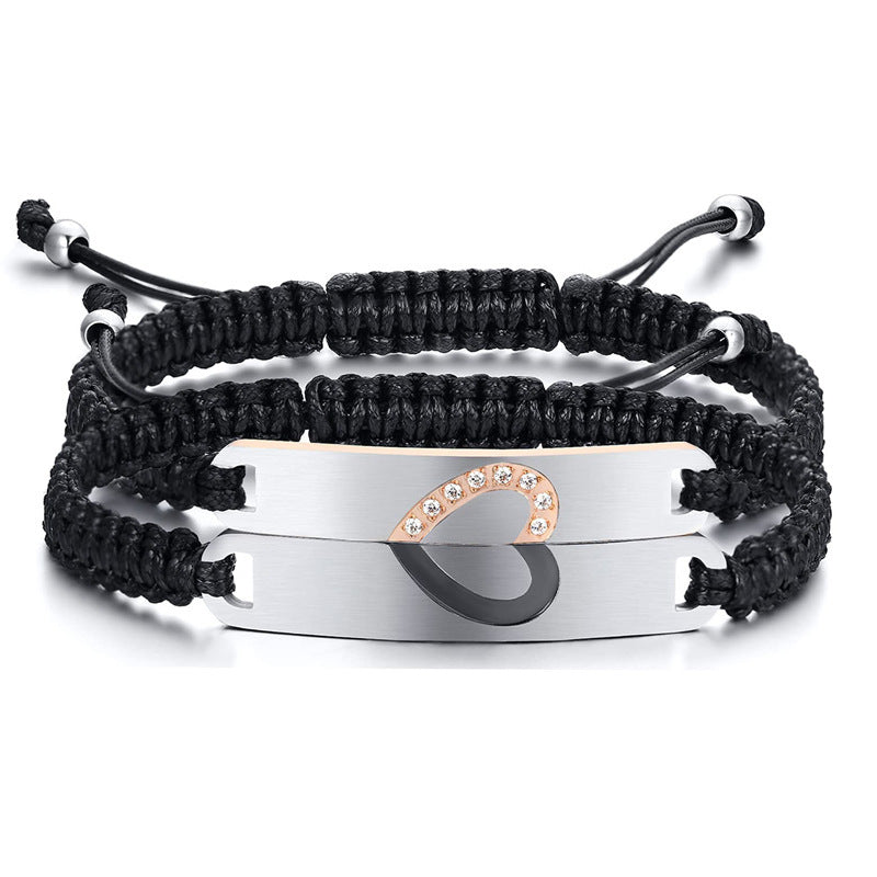 Bracelet de couple tissé à la main en acier noir