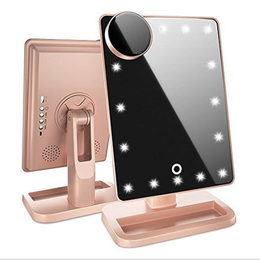 Miroir de maquillage à écran tactile avec 20 lumières LED, haut-parleur de musique Bluetooth, miroirs magnifiants 10X