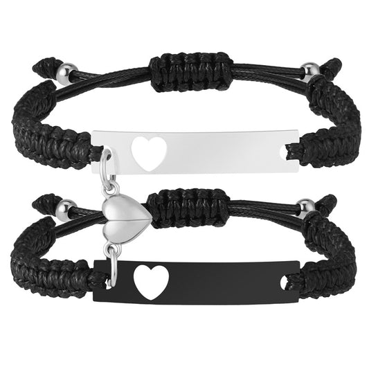 Bracelet de couple tissé à la main en acier noir